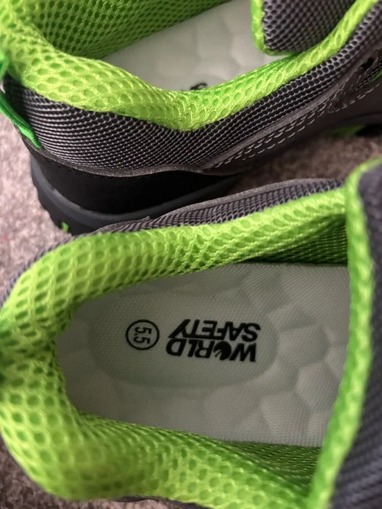 Boy Safety Sneakers Size 5.5’Black Gray Neon Green Lace Up Rugged Athletic Shoes - Picture 7 of 11